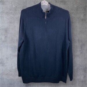 LL Bean 1/4 Zip Sweater Mens 2XL Tall Navy Blue Pullover Mock Neck Preppy Cotton